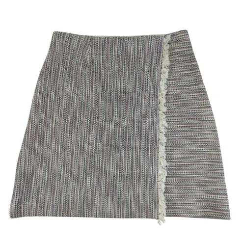 Maeve Anthropologie Tweed Mini Skirt Fringe Hem Multicolor Size 4 NWT Boho