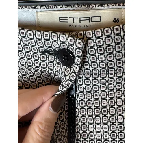 Etro Pants Women 10 Black Ivory Jacquard Geometric Print Trousers Luxury Preppy
