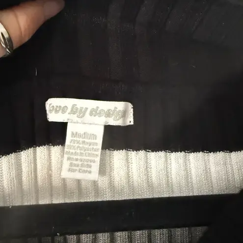 Love by Design Y2k Striped V Neck Fitted Sweater Gray Medium Snatched Grunge