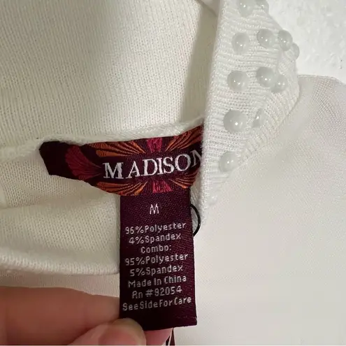 Madison Stefano Mock Neck Top w/ Embellishment Antique White M Size M