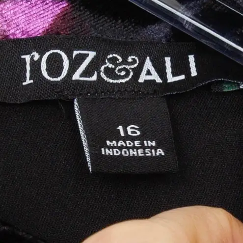 Roz & Ali Womens Whimsigoth Dark Floral Velvet Choker Dress Size 16 Black Ruffle