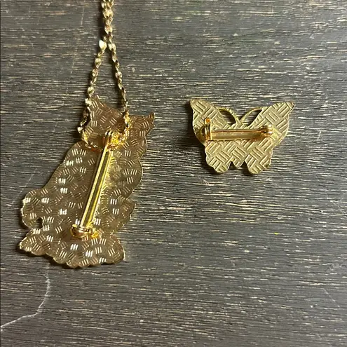 Colorful Owl Cloisonné Necklace / Brooch and Butterfly Pendant Set Red