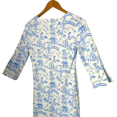 Jude Connally Megan Short Dress Chinoiserie Print Asian Artsy Size XS Blue White