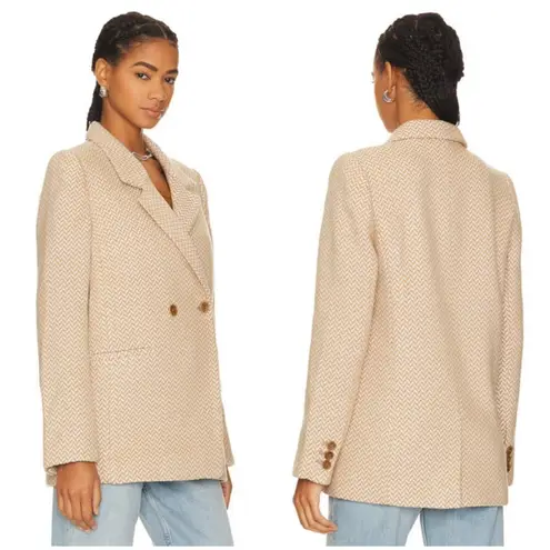 ANINE BING ππ Tweed Double Breasted Fishbone Blazer ~ Tan & Cream Medium