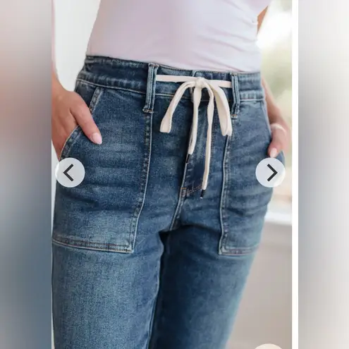 Judy Blue Payton drawstring denim Joggers in Med wash effortlessly chic comfy 0