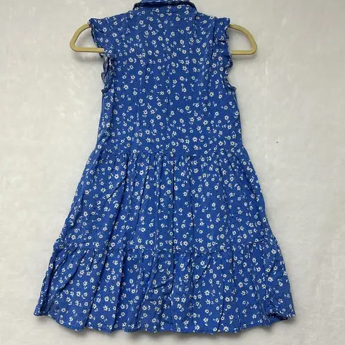 Stradivarius sleeveless shirt dress in blue floral print Sz Small Boho Ruffles