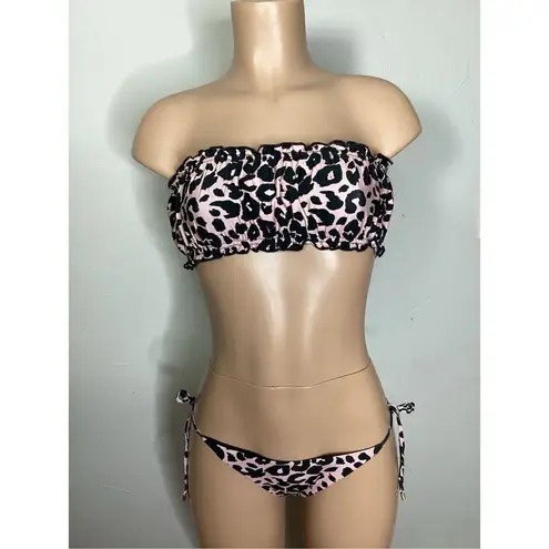 PilyQ New. PQ pink leopard Ruched Bandeau Bikini. Small. Retails $152