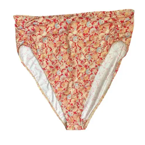DOEN NWT Sea High Waist Bikini Bottom Women’s Size XL Seashell Print Swim Red