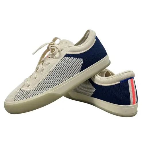 Rothy's The Lace Up Sneaker Knit Fabric Navy Orange Size 7 Limited Edition Blue