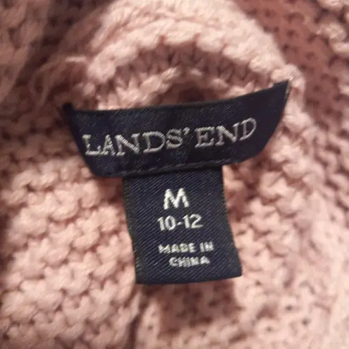 Lands End Chunky Knit Sweater Tunic Dress-Medium-Turtleneck-Side Slit-Dusty Pink