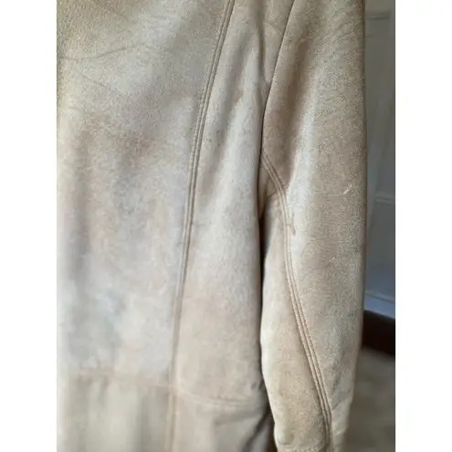 Leather Pennylane Longline Coat L LNR Faux Fur Lined Boho 70s Y2K Boho Retro VTG Tan Size L