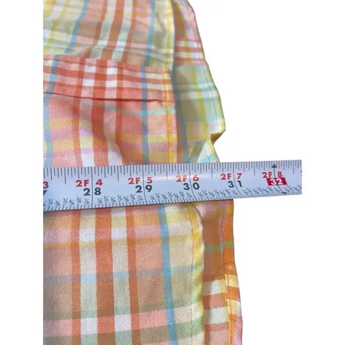 Land’s End Button Up Long Sleeve Spring Colors Orange Yellow Plaid Shirt 2x