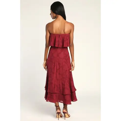 Lulus Love You So Truly Strapless Midi Dress Women's XS Burgundy Burnout Floral Red