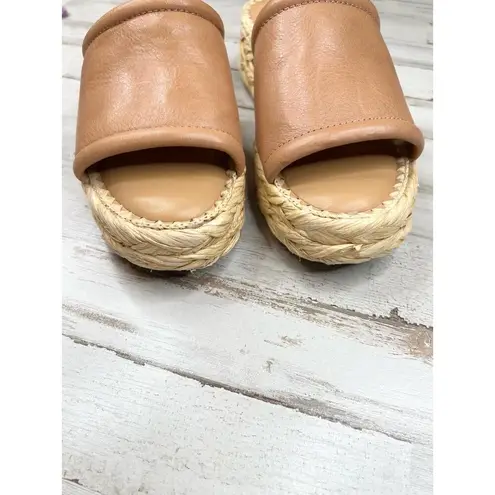 Dolce Vita Tan Leather Espadrille Braided Sole Platform Slide Sandals Womens 8.5