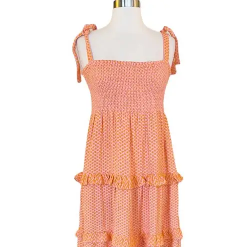 CECILIE COPENHAGEN Mina Dress Long Tiered Maxi Embroidered Tangerine Large NWT Orange