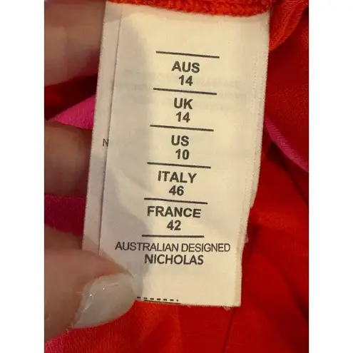 Nicholas Dress Women 10 Red V Neck Gathered Sleeve Fit And Flare Midi