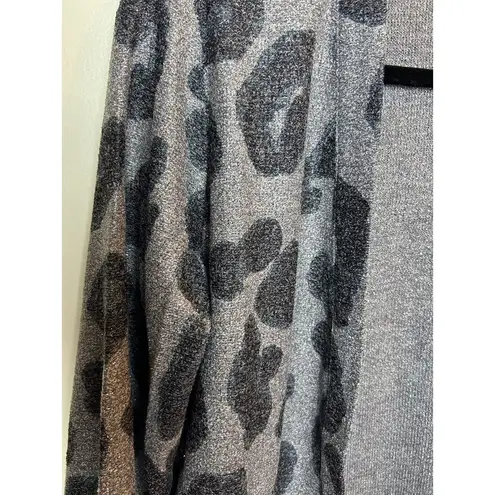 Susan Graver Snow Leopard Long Duster Cardigan Metallic Sparkle Size XXS