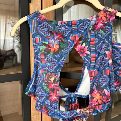 ASOS  Aztec mexican kaleidoscope print bikini set colorful cutout tiefront floral - Image 4