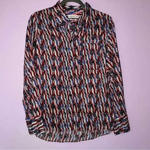 Isabel Marant Etoile M Top Colorful Print Button Collar Long Sleeve Blouse