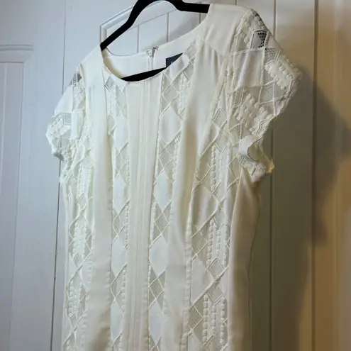 Rafaella White Lace Dress 12 Elegant Party Cocktail Midi Career Short Sleeve #