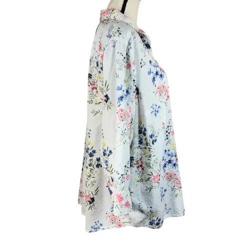 Karen Scott 2X-Large Top Swiss Dot Floral Button-Up 3/4 Sleeve Pocket Collared - Image 4