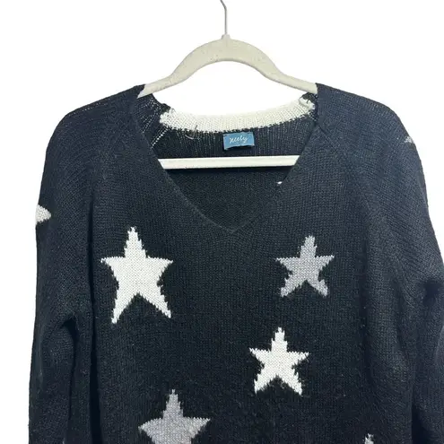 Neely Womens Sz S Star Sweater White Black Open Knit Oversized Stretchy V Neck