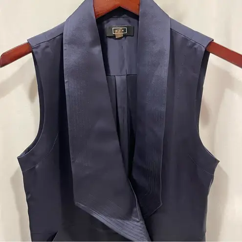 AYR Gorgeous deep navy blue satin tuxedo wide collar wrap mini dress pockets