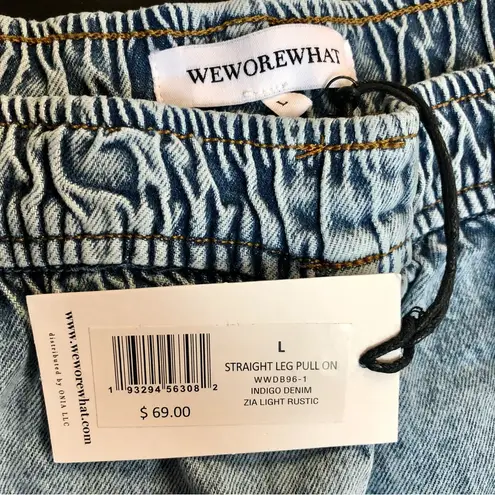 We Wore What NWT Zia Straight Leg Jeans Pull on Elastic Waistband Light Wash Denim
