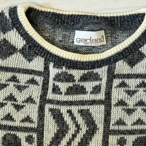 Vintage Garland Wool Blend Sweater Women's Medium Black Cream Geometric Knit