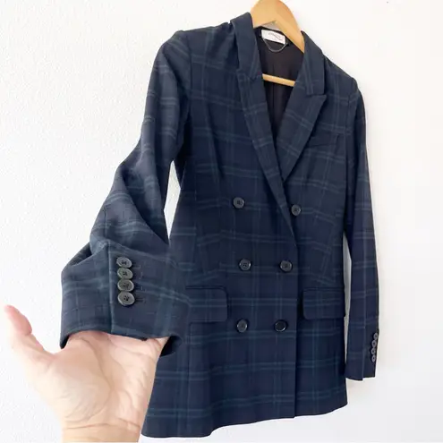 Babaton Aritzia Samuel Double Breasted Blazer Navy Everest Green Plaid