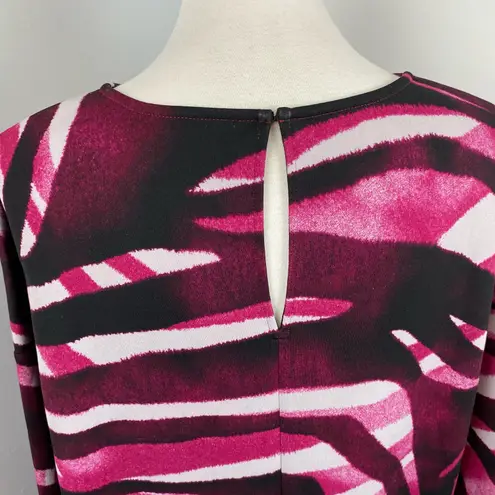 Natori Pink Abstract Swirls Long Sleeve Pullover Shift Dress Size 12 New