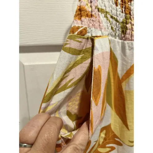 Tahari Smocked Tropical Linen Blend Wide Leg Pull On Pants Womens Size Large