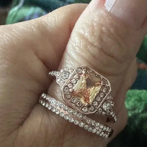 Zales Elegant 18K Rose Gold Filled Morganite Ring Engagement Bridal Women Jewelry Set