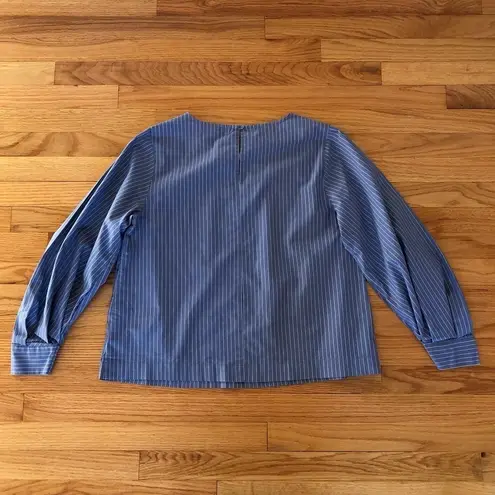 Marled Blouse Long Sleeved Blue & White Stripes Balloon Sleeves XL