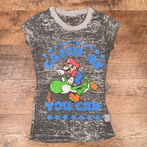 Nintendo Mario & Yoshi Super Mario Bros. Babydoll Gray Women’s Graphic T-Shirt