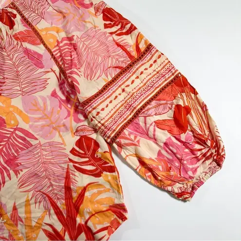 Haute Hippie Size S Tropical Floral Bohemian Peasant Style Blouse With Tassels