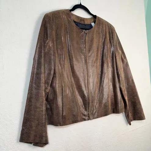 Valerie Stevens Valerie Steven’s Collarless Brown Snakeskin Print Leather Jacket Size X-Large XL