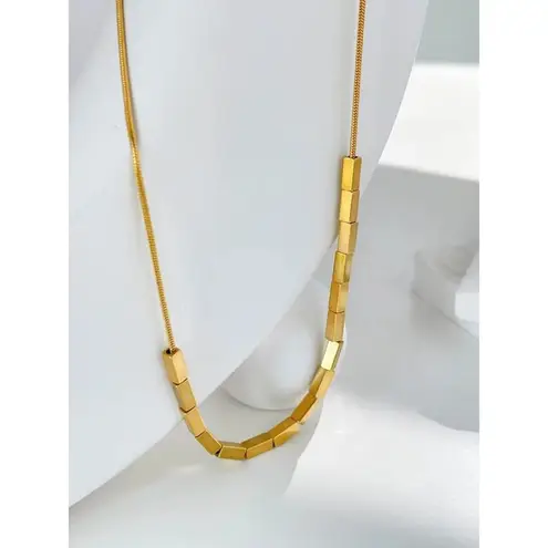 Boutique NEW Women's Solid 18k Gold Plated Square Bead Snake Chain Necklace 16-18"‎