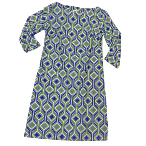Jude Connally Marlowe Trellis Cobalt Kelly Dress Collared 3/4 Sleeve Preppy XS