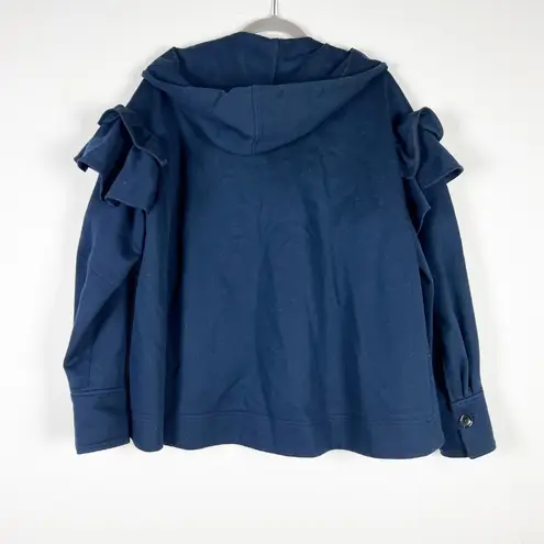 Adeam Ruffle Trim Flirty Cotton Blend Full Zip Casual Sweatshirt Hoodie Jacket L