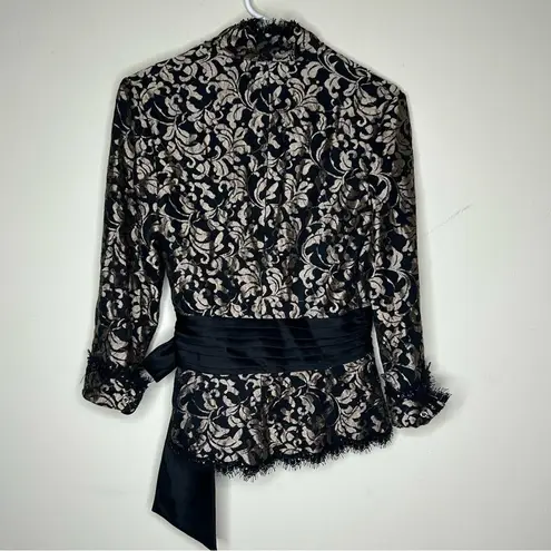 Tadashi Collection Jacket Wrap Black Lace Overlay Floral Sequin Beaded Womens 12
