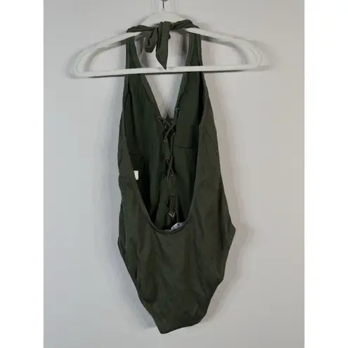 Miss Lola Women’s Olive Green Lace up Halter One Piece Swimsuit Size Large Beach