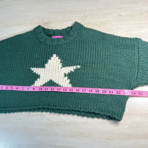Edikted Green Star Crop Knit Sweater Women's XS S Chunky Cozy