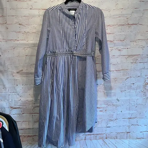 Max Mara weekend Dress striped cotton 4 stand up collar blue white belted pockets
