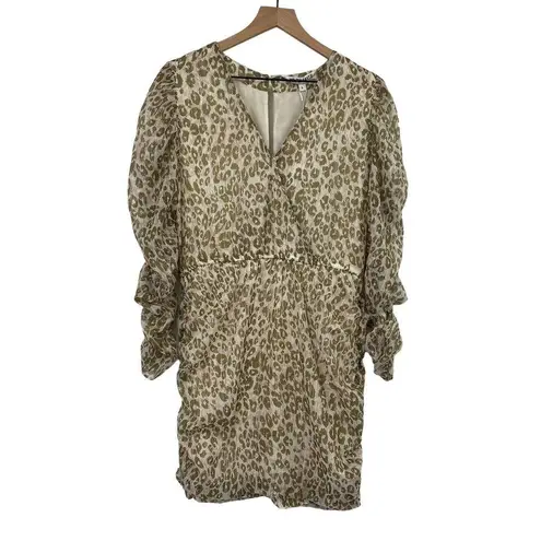 Walter Baker Deena Dress Surplice Faux Wrap Cream Tan Leopard Print NEW Womens L
