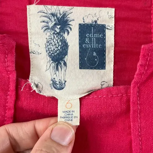 Anthropologie Edme & Esyllte Bright Pink Linen Blend Mini Dress Size 6