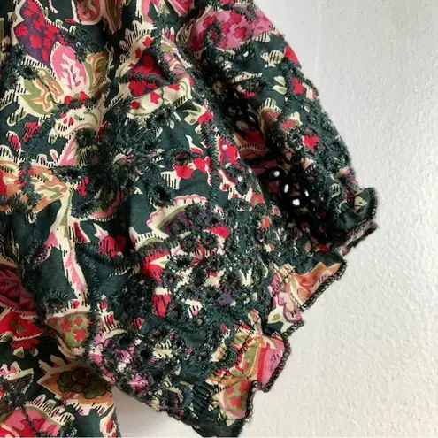 Jennifer Grace NWOT JENNIFER & GRACE Cropped Floral Peasant Puff Sleeve Boho Top Multicolor M