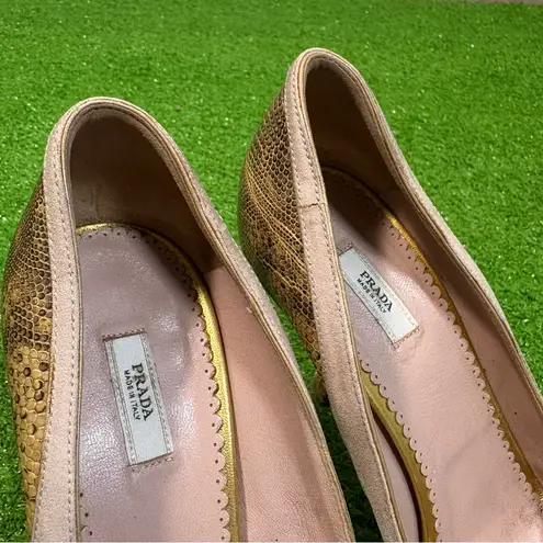 Prada  Multicolor Lizard Alligator Suede Open Peep Toe‎ Pumps 39 - Women’s US 8.5