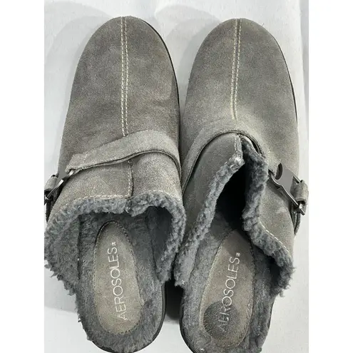 Aerosoles Womans Size 8 Gray Buckle Lined Slip On Wedge Heel Mules