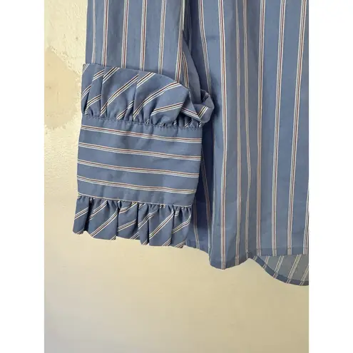 Maje NWT Calia Blue Stripe Long Sleeve Button Front Ruffle Blouse Top Large (3)